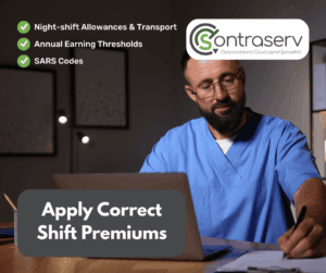 A healthcare worker using a computer during his night shift. Contraserv, SA: SME payroll compliance.