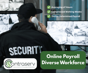 A security guard monitoring main gate access at a retirement village. Contraserv Payroll: sectoral compliance for a diverse workforce.